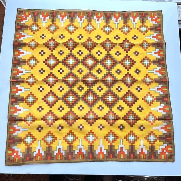 Vintage 70s Nasharr Freres Sheer Geometric Print Scarf, Rolled Edge, 21" - Picture 8 of 8